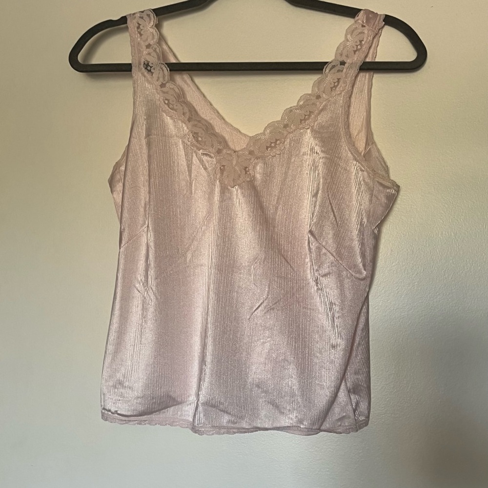Lace Trim Satin Tank Top